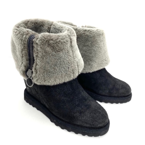 ASH Yorkie Genuine lamb Fur Wedge Sheepskin Bootie in Black - Picture 4 of 11